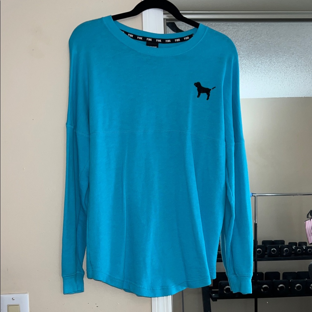 PINK Victoria Secret Blue / Black Sequin Long Sleeve Top Size: Small